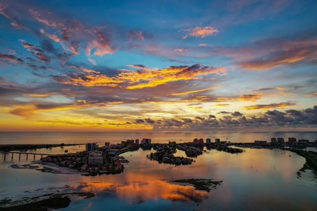 Aerial view of Clearwater, Florida at sunset